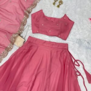Peach Elegant Lehenga With Fully Stitched Blouse