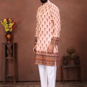 Peach Ethnic Royale Printed Mens Kurta