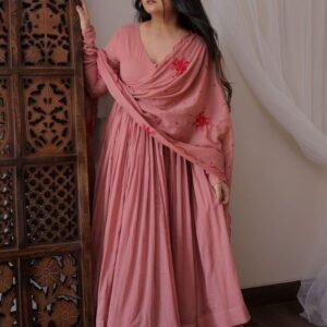 Peach Georgette Kurti Pant Dupatta Set