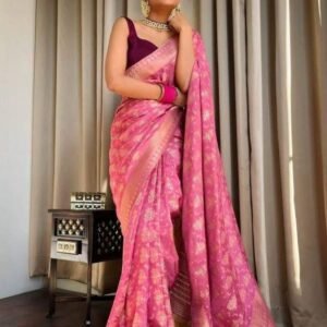 Peach Luxury Look Pure Banarasi Soft Silk Saree