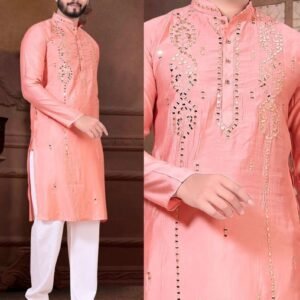Peach Men Traditional Indian Viscose Kurta