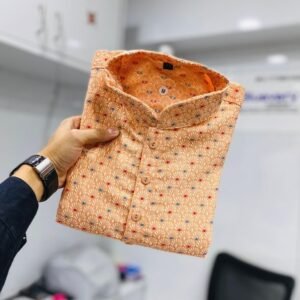 Peach Nawabi Soft Jacquard Silk Men Kurta