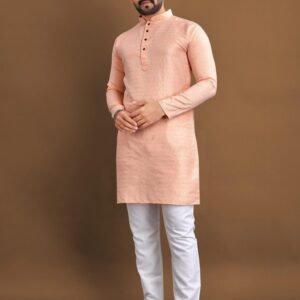Peach Poshak Soft Jacquard Buti Men Kurta With Pajama
