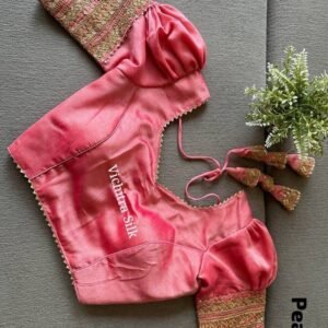 Peach Readymade Vichitra Silk Blouse With Puff And Gota Less