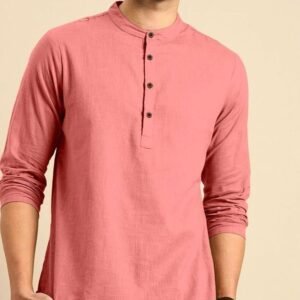 Peach Regular Wear Plain Khadi Linen Men Shirts