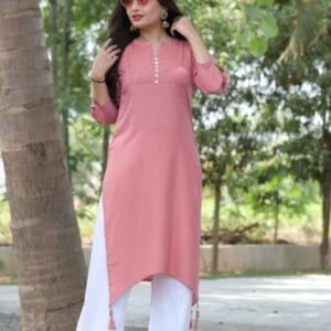 Peach Rayon Long Kurti Palazzo Set For Women
