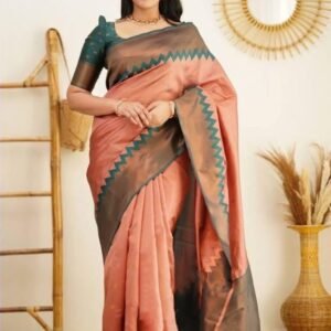 Peach Rich Pallu Jacquard Work Soft lichi silk saree