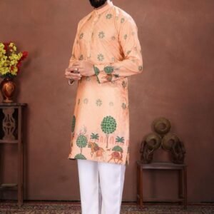 Peach Royal Heritage Printed Mens Kurta