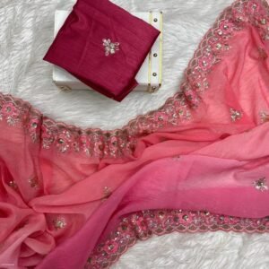 Peachy Pink Saree And Blouse With Beautiful Cutting Border