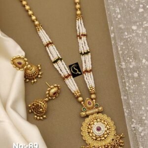 Pendant Necklace Long Set In Golden Rajvadi