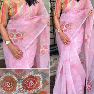 Pink 3D Digital Printed Soft Georgette Saree With Sequence Work