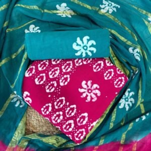 Pink And Bottle Green Wax Batik Pure Cotton Dress Material