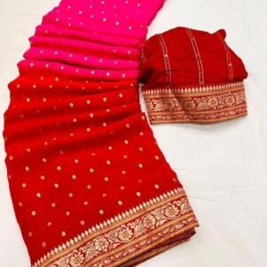 Pink and Red Color Heavy Georgette Saree With foil print