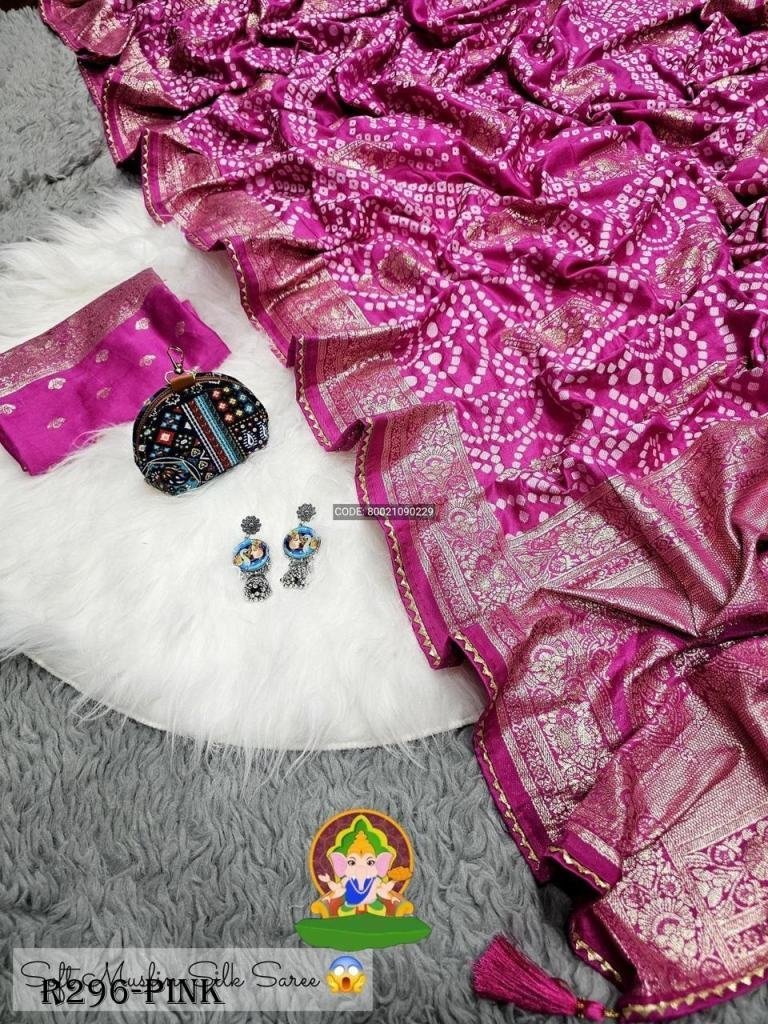 pink bandhani printed soft mus 1726221670 Pink Bandhani Printed Soft Muslin Silk Saree