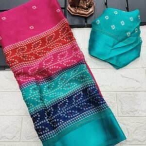 Pink Bandhej Print Moss Chiffon Saree