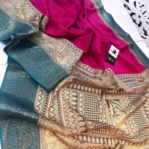 Pink Check Weaving Zari Dola Silk Saree