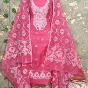 Pink Designer Dhakai Jamdani Dress Material