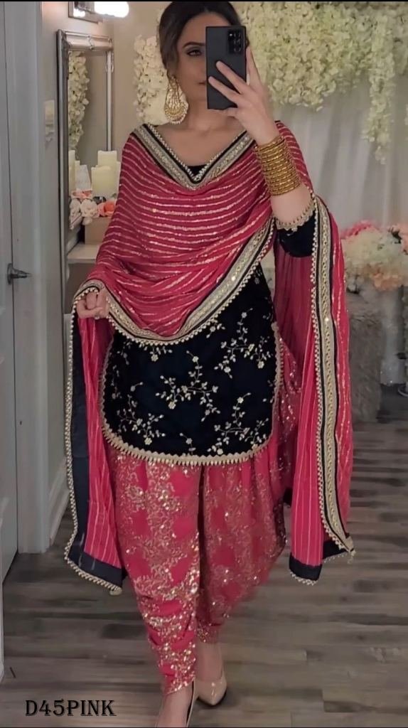 pink designer embroidered geor 1719570771 Pink Designer Embroidered Georgette Readymade Patiyala Salwar Suit