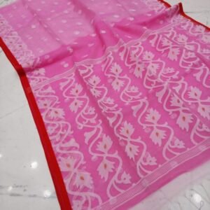 Pink Designer Maslin Jamdani Saree