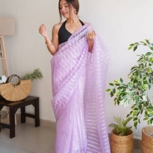 Purple Devika Gota work Pure Organza Saree