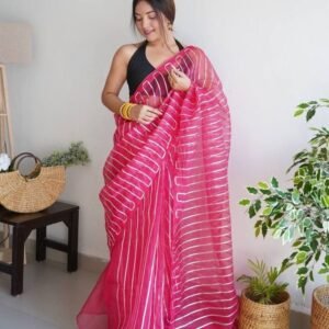 Pink Devika Gota work Pure Organza Saree