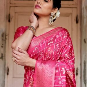 Pink Digital Printed Rich Pallu Pure Silk Saree With Dual Tone Tassels