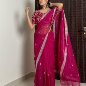 Pink Elegance Saree With Un Stitch Blouse