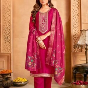 Pink Festival Wear Women Heavy Embroidery Work Vichitra Silk Kurtis Pair