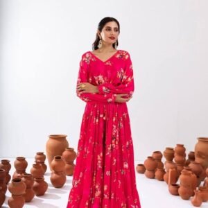 Pink Floral Indo Western Dress
