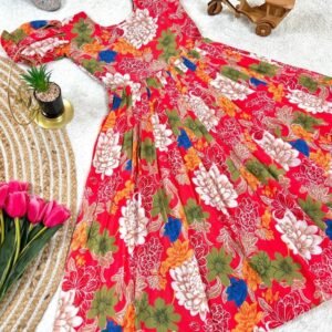 Pink Floral Printed Multi Color Kids Frock