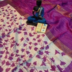 Pink Floral Screen Printed Original Tussar Ghicha Silk Saree 37