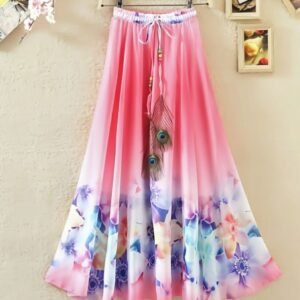 Pink Flower Digital Print Silk Ladies Skirt