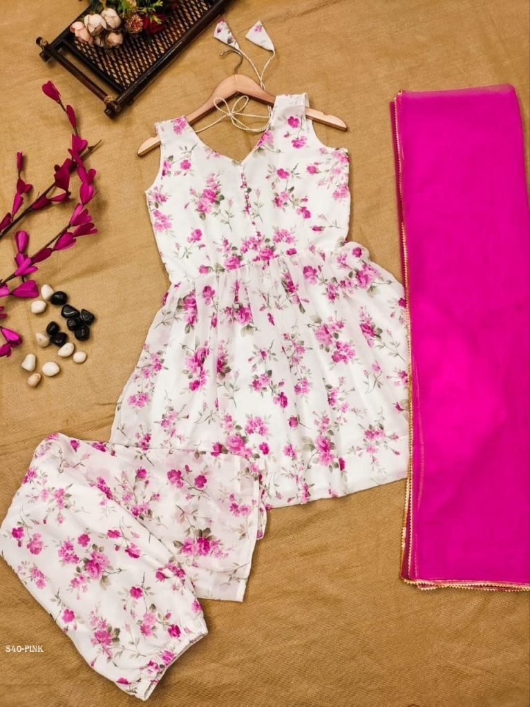 pink fox georgette floral shar 1714641065 Pink Fox Georgette Floral Sharara Set