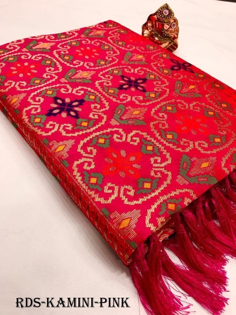 pink kamini pure soft banarasi 1717214343 Rani Kamini Pure Soft Banarasi Patola Saree
