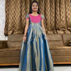 Pink Kids Girls Tissue Uppada Cotton Lehenga Choli With Embroidery Work