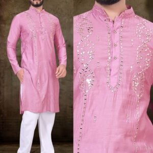 Pink Men Designer Viscose Kurta With Pajama