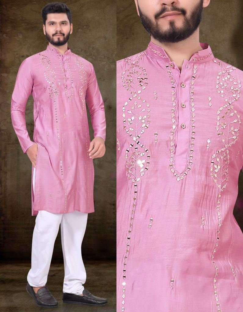 pink men designer viscose kurt 1732958799 Pink Men Designer Viscose Kurta With Pajama