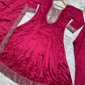Pink Party Wear Chinon Silk Readymade Gown