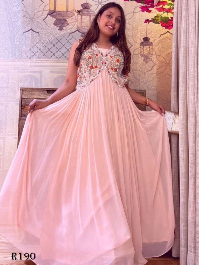 pink party wear embroidered ge 1721718031 Pink Party Wear Embroidered Georgette Gown With Sleeveless