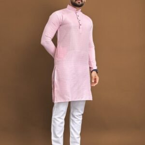 Pink Poshak Soft Jacquard Buti Men Kurta With Pajama