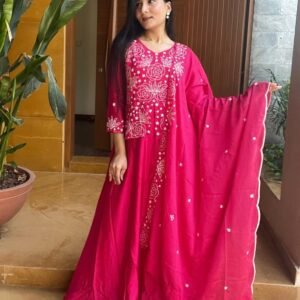 Pink Pure Chinon Jacket Gown Dupatta With Heavy Embroidery Work