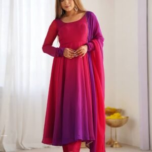 Pink Purple Anarkali Gown in Fox Georgette with Dupatta And Pant Set