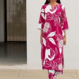Pink Regular Wear Cotton Kurtis Set With Flower Print