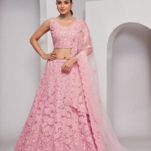 Pink Soft Net Embroidery Lehenga Choli