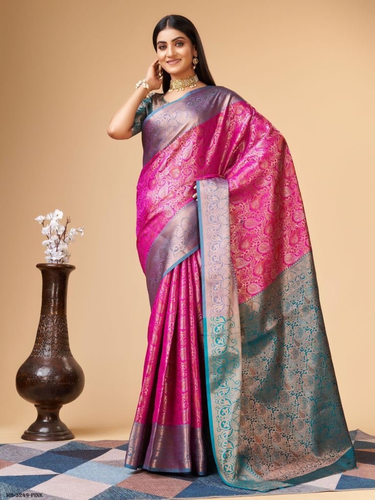 pink varni silver zari weaving 1716977615 Pink Varni Silver Zari Weaving Lichi Silk Saree