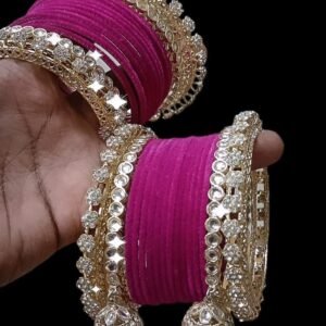 Pink Velvet With Golden Jhumki Set From Fab Funda