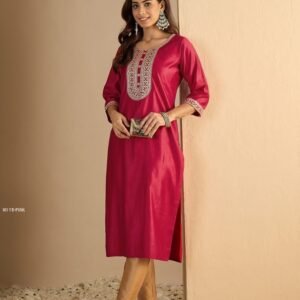 Pink Viscose Rayon Straight Sequence And Embroidered Kurtis