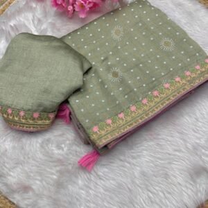 Pista Attractive Designer Vichitra Saree With Multi Work