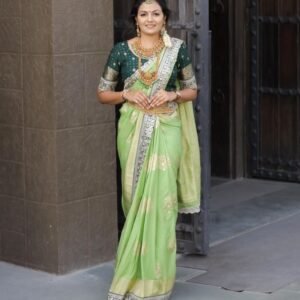 Pista Color Georgette Silk Soft Khadi Saree