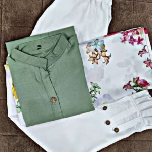 Pista Colour Plain Kurti With Dupatta